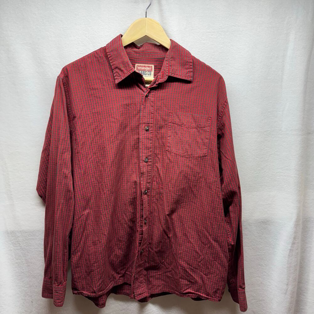 Wrangler Jeans Co Mens Red Black Gingham Check Long Sleeve Button Down Shirt